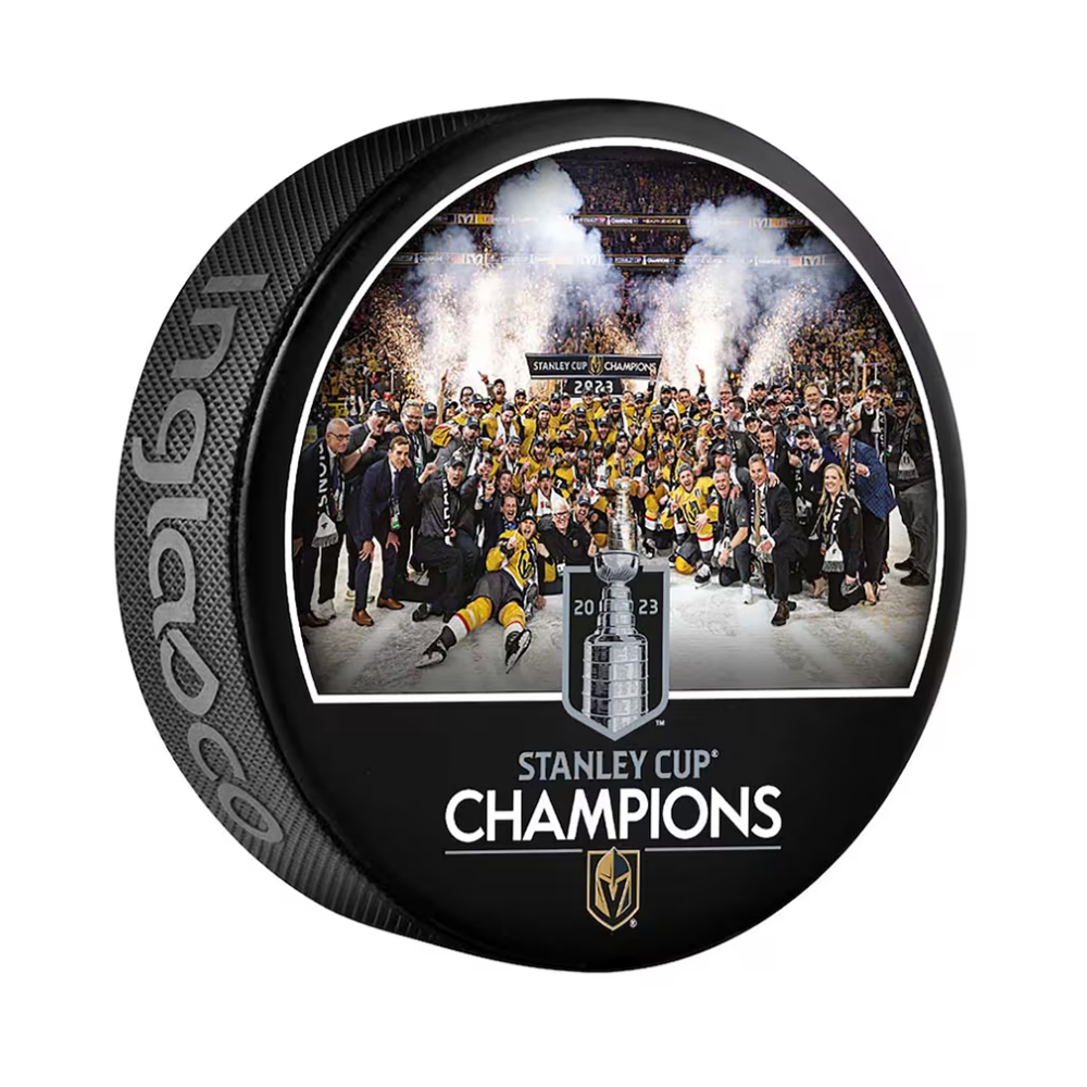 Hockey puck commemorating Vegas Golden Knights Stanley Cup Champions 2023