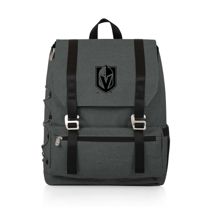 Gray Vegas Golden Knights Traverse Backpack Cooler with black shield logo and straps