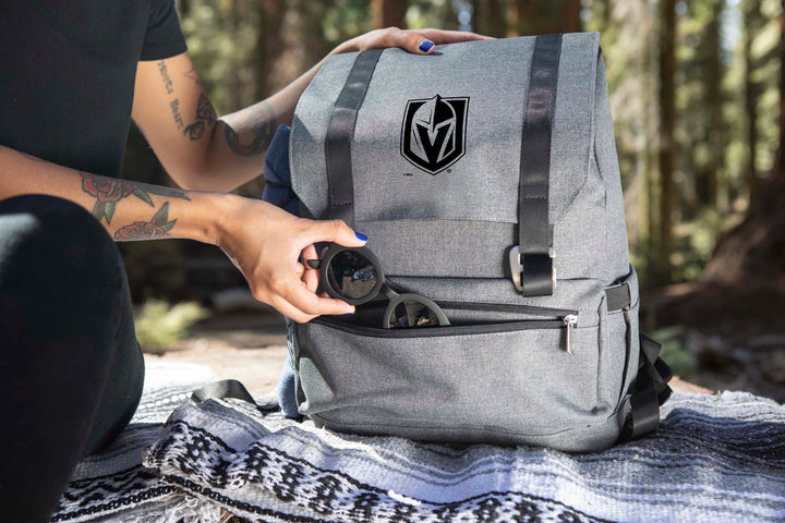 Gray Traverse Backpack Cooler featuring a black logo for Vegas Golden Knights fans