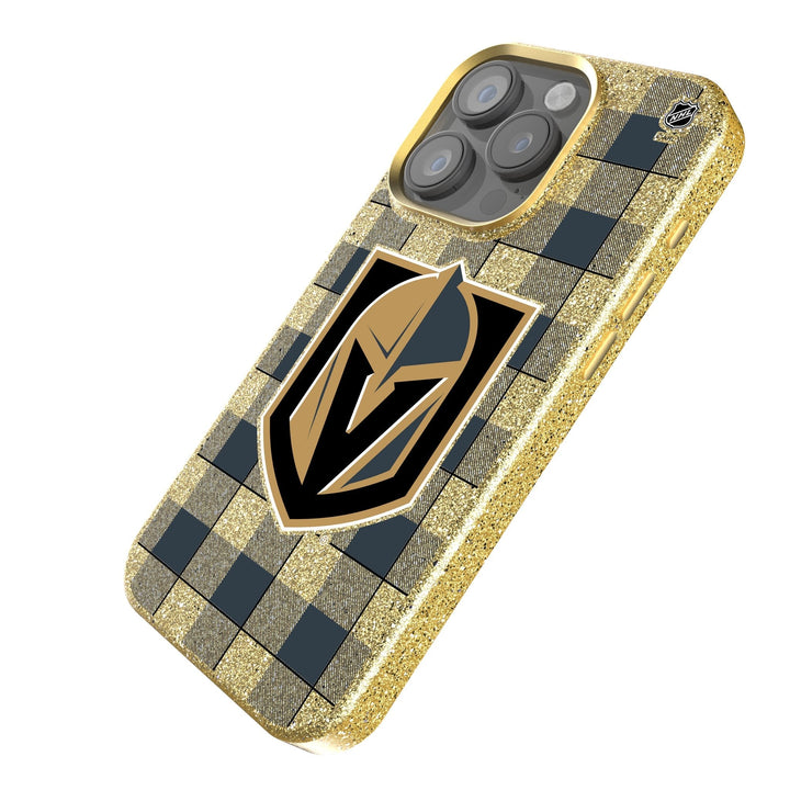 Vegas Golden Knights Plaid Bling Gold Phone Case - Phone