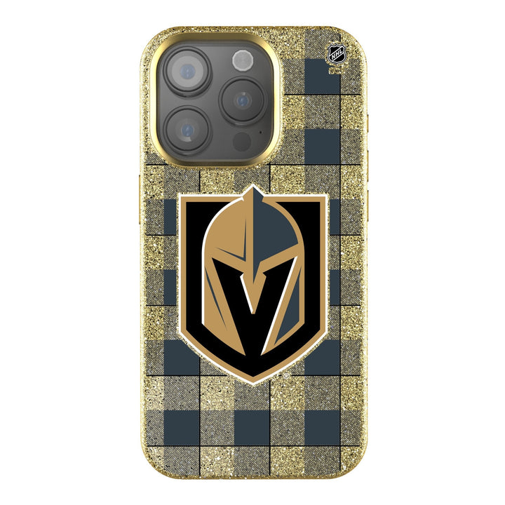 Vegas Golden Knights Plaid Bling Gold Phone Case - Phone