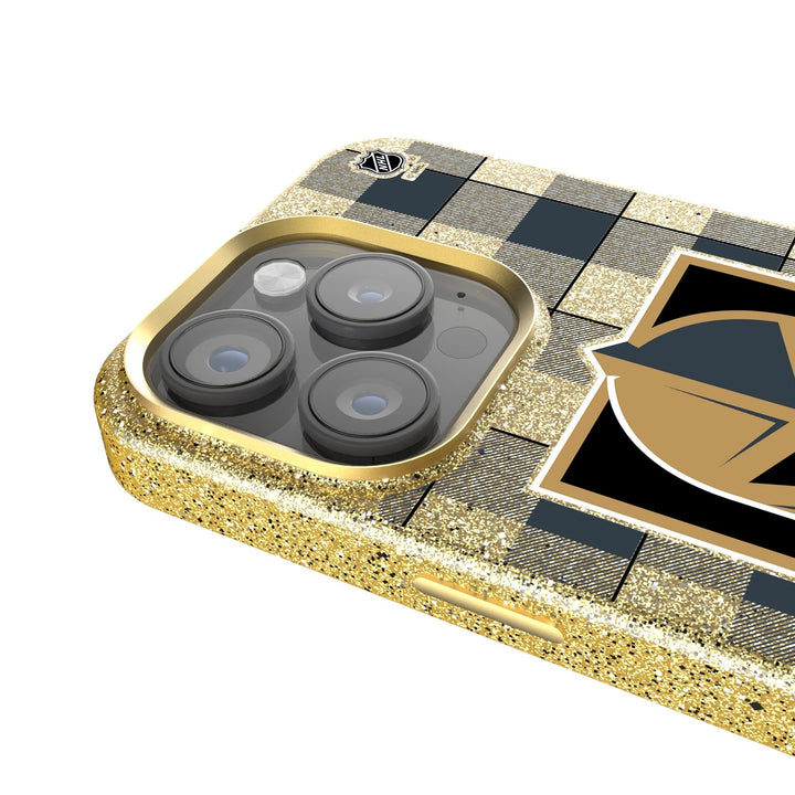 Vegas Golden Knights Plaid Bling Gold Phone Case - Phone