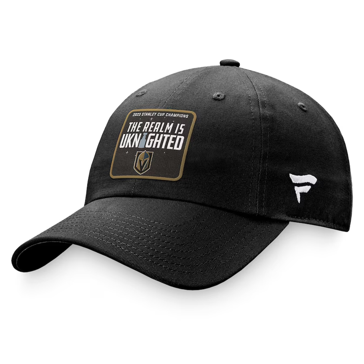 Black Vegas Golden Knights Realm Uknighted Cap with logo and patch design