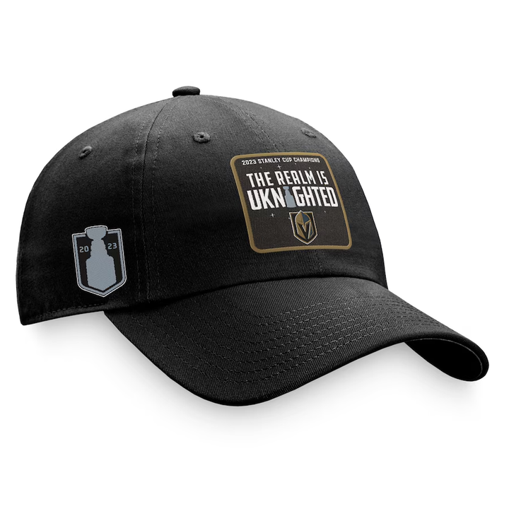 Black Vegas Golden Knights Realm Uknighted Cap with patch and logo on side