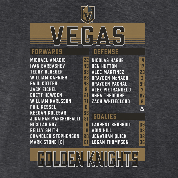 Vegas Golden Knights Stanley Cup Champions Gray Roster Tee