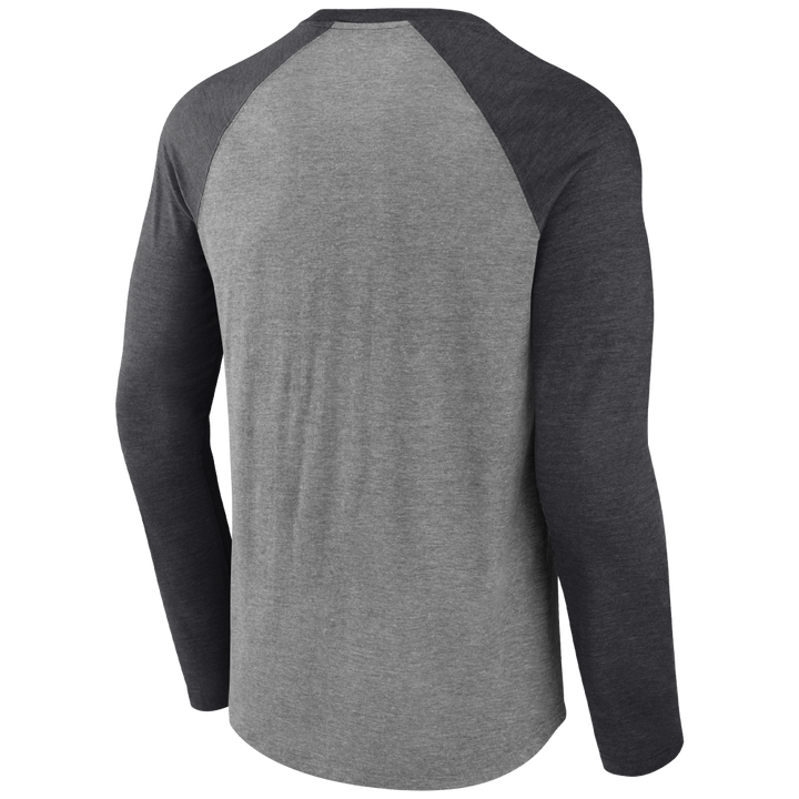 Long-sleeved raglan shirt with gray body and dark gray sleeves from Vegas Golden Knights merchandise