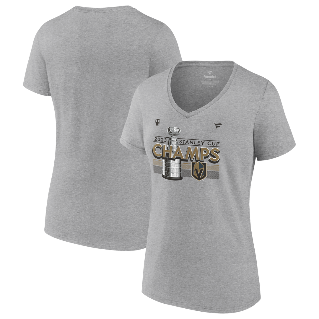 Gray Women’s V-neck Tee featuring 2023 Golden Knights Stanley Cup Champions graphic