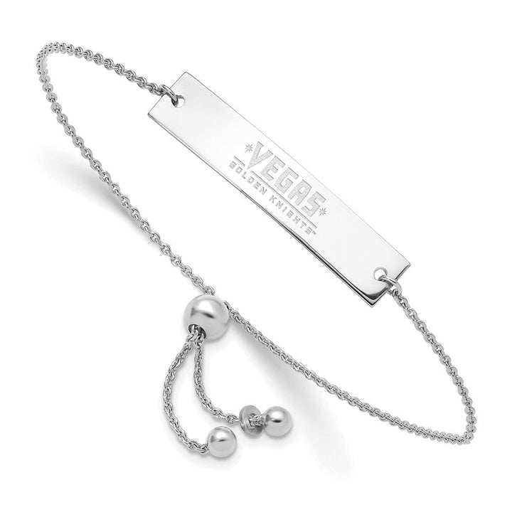 Adjustable silver bracelet with engraved tag for Vegas Golden Knights fans