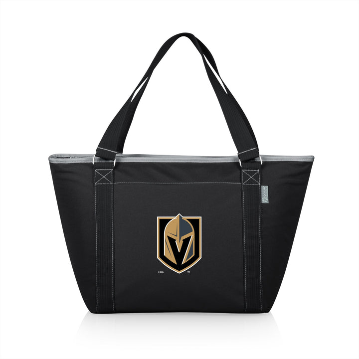 Black tote bag featuring gold and black Vegas Golden Knights logo for gold knights Topanga