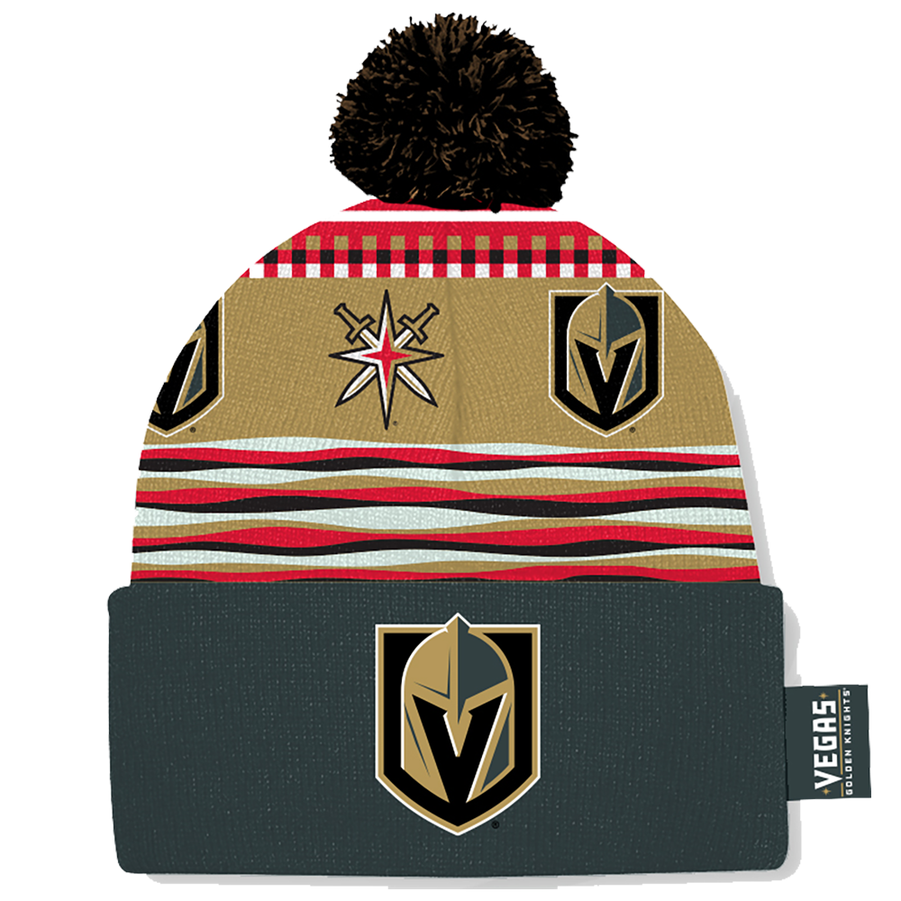 Winter knit cap featuring Vegas Golden Knights logos and colors for ultimate fan style