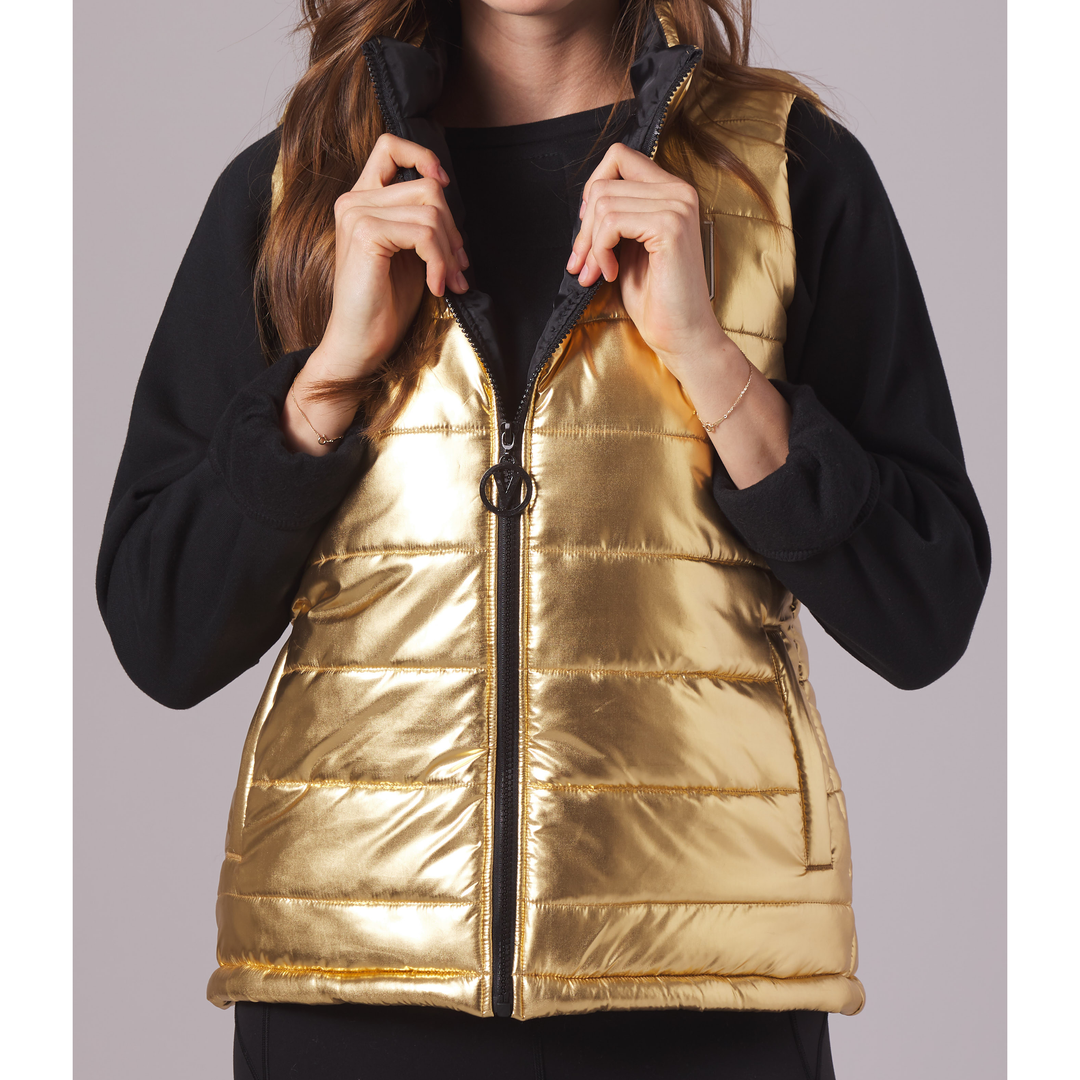 Metallic gold puffer vest discount
