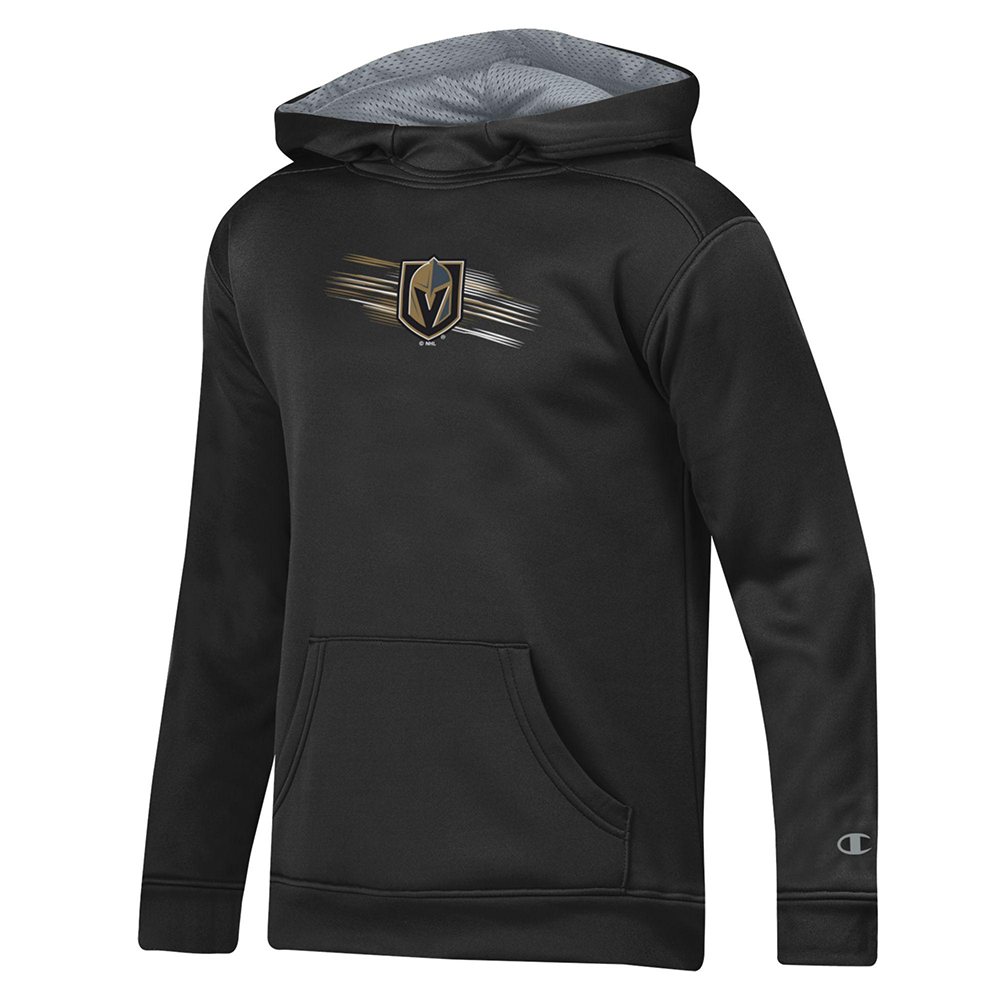 Black hoodie sweatshirt with golden Vegas Golden Knights logo for Knights youth mesh style