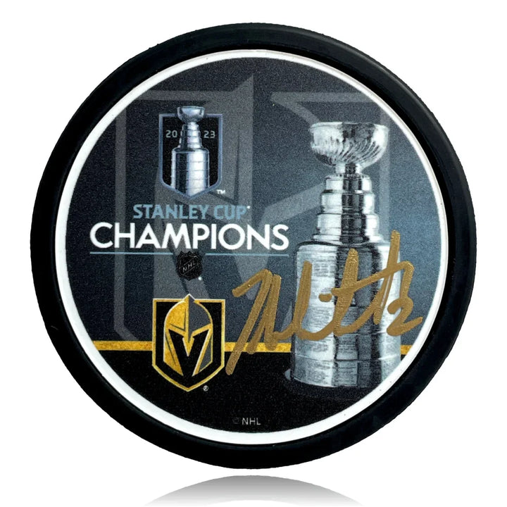 Vegas Golden Knights Zach Whitecloud Autographed Stanley Cup Champions Hockey Puck