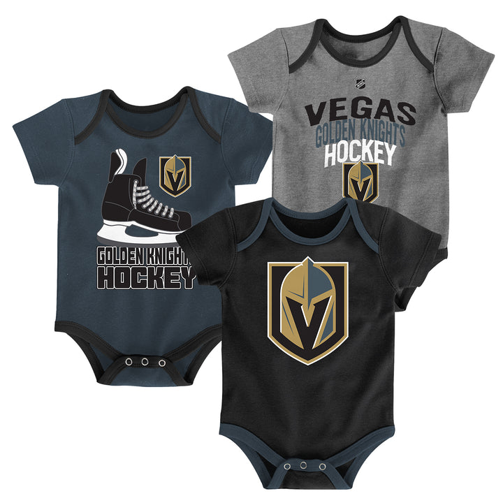 Vegas Golden Knights Outerstuff Infant 3-pack Hat Trick Creeper Set - VegasTeamStore
