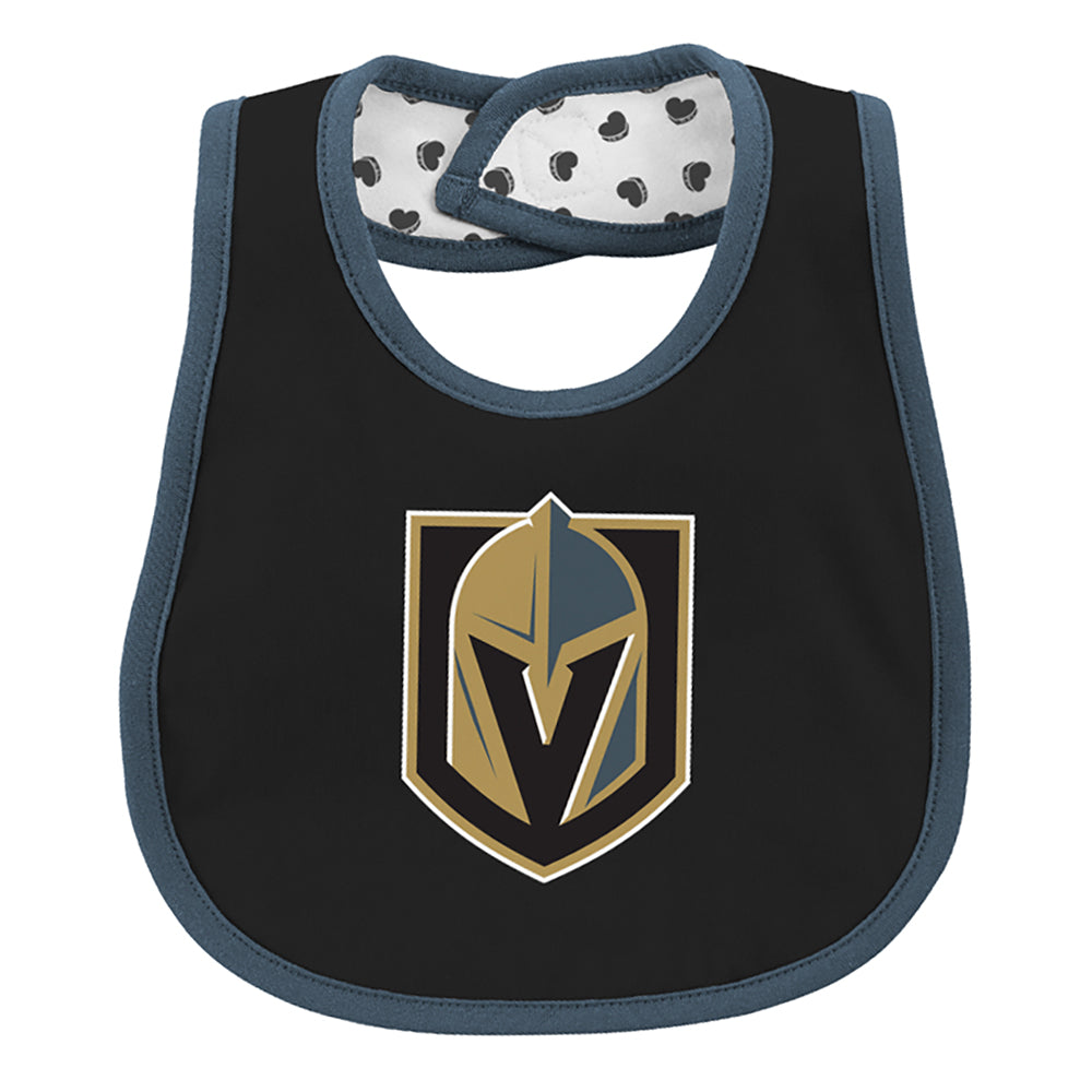 Vegas Golden Knights Outerstuff Infant Girls Love Hockey Creeper Bib & Booties Set - Black/White - VegasTeamStore