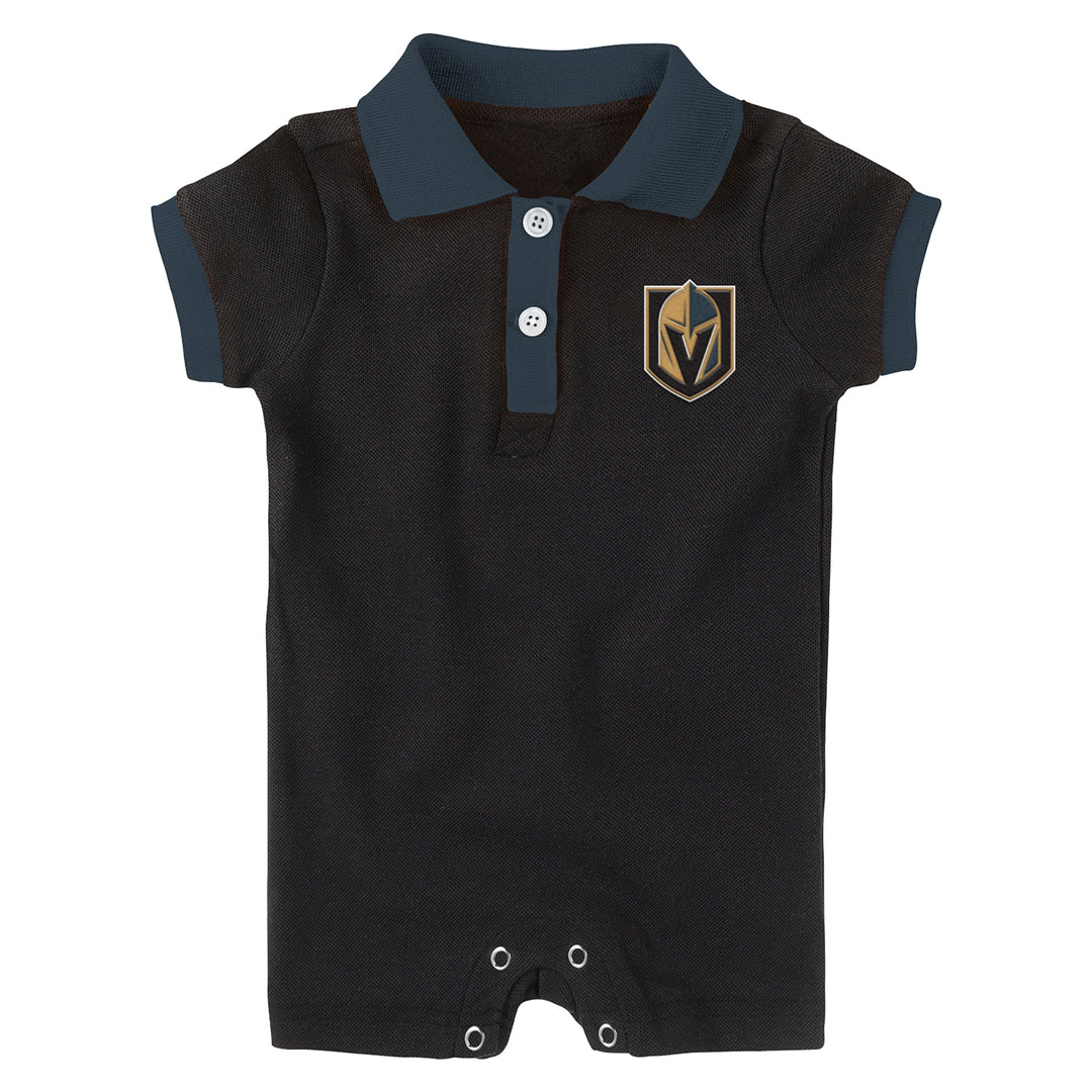 Vegas Golden Knights Outerstuff Infant Little Polo Prepster Short Sleeve Romper - Black - VegasTeamStore