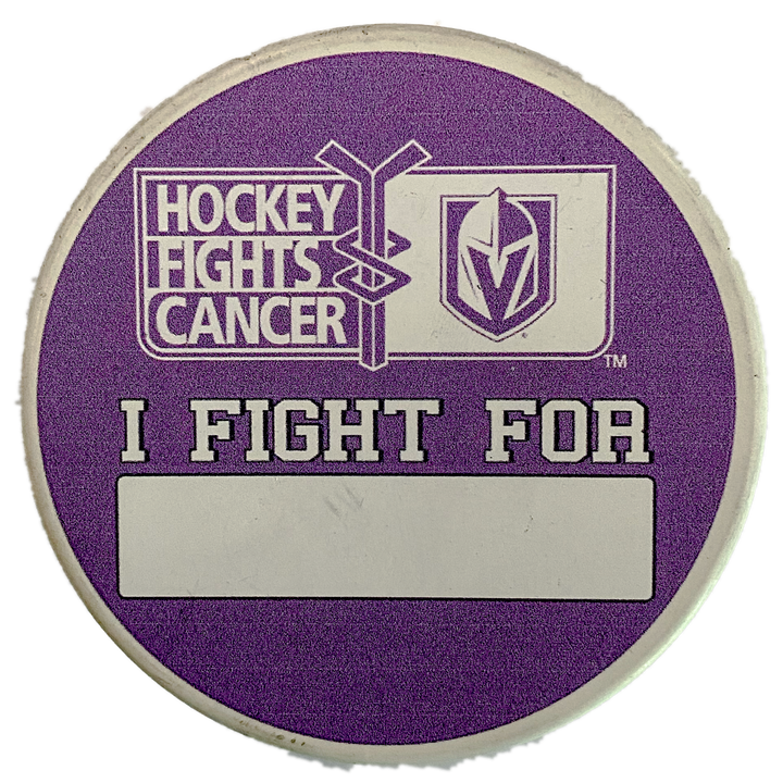 Vegas Golden Knights Hockey Fights Cancer "I Fight For" Puck - VegasTeamStore