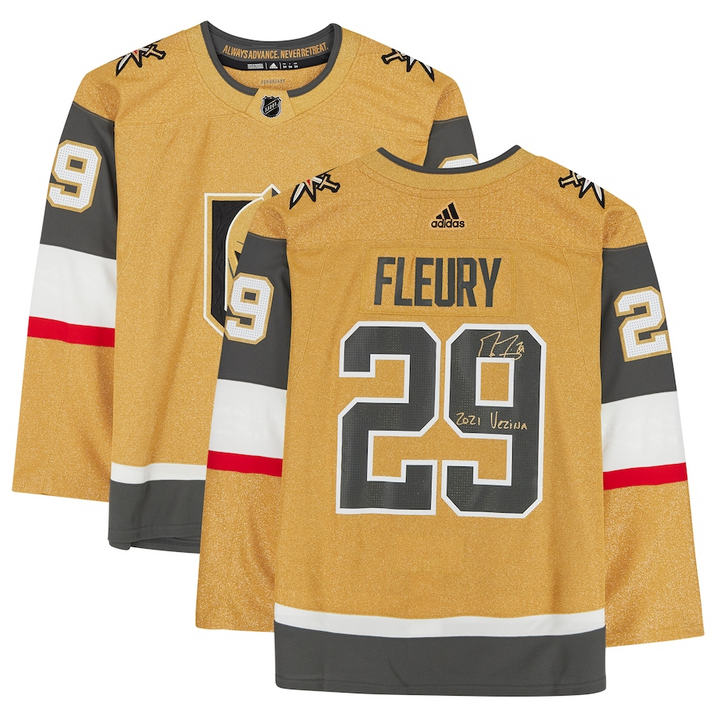 Marc-Andre Fleury Vegas Golden Knights Fanatics Authentic Autographed Gold Alternate adidas Authentic Jersey with ''2021 Vezina'' Inscription