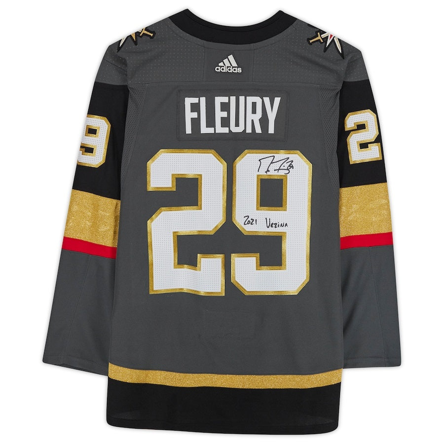 Marc-Andre Fleury Vegas Golden Knights Fanatics Authentic Autographed Black adidas Authentic Jersey with ''2021 Vezina'' Inscription